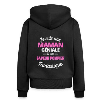 Je suis une Maman géniale Et une sapeur pompier - Sweat à capuche zippé Premium bio Femme - noir - Dos - Julia (174cm)