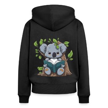 Baumgebundener Reader - Frauen Premium Bio Zip Hoodie - Schwarz - Hinten - Julia (174cm)