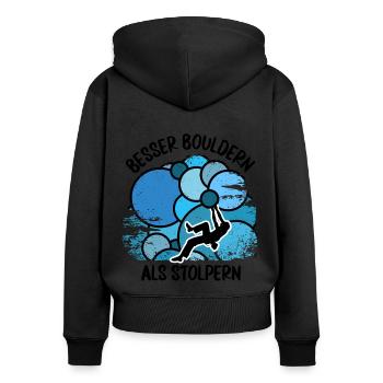 Vintage Bouldern Boulderer Klettern Kletterer - Frauen Premium Bio Zip Hoodie - Schwarz - Hinten - Julia (174cm)
