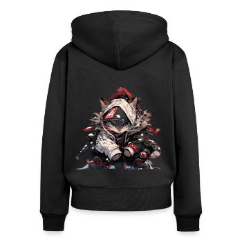 cute samurai cat - Frauen Premium Bio Zip Hoodie - Schwarz - Hinten - Julia (174cm)