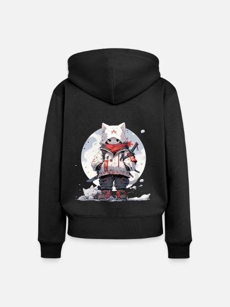Cute samurai cat - Frauen Premium Bio Zip Hoodie - Schwarz