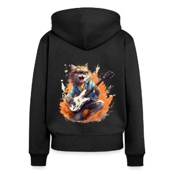 Singing Guitar Playing Cat - Women's Premium Organic Zip Hoodie - black - Back - Julia (174cm)
