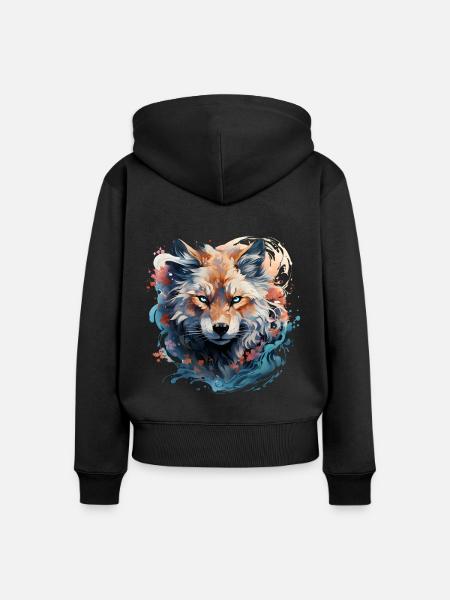 Wolf - Frauen Premium Bio Zip Hoodie - Schwarz