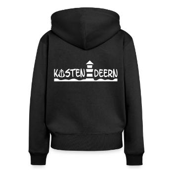 Küstendeern Schriftzug Weiss - Frauen Premium Bio Zip Hoodie - Schwarz - Hinten - Julia (174cm)