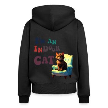 Je suis un chat d’intérieur - Sweat à capuche zippé Premium bio Femme - noir - Dos - Julia (174cm)