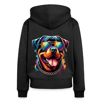 Niedlicher Rottweiler mit Sonnenbrille - Frauen Premium Bio Zip Hoodie - Schwarz - Hinten - Julia (174cm)