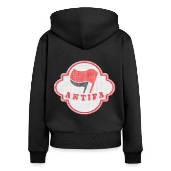 antifa flaggen der antifaschisten - Frauen Premium Bio Zip Hoodie - Schwarz - Hinten - Julia (174cm)