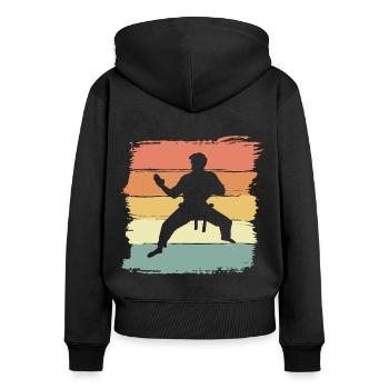 Karaté vintage rétro karaté légende - Sweat à capuche zippé Premium bio Femme - noir - Dos - Julia (174cm)