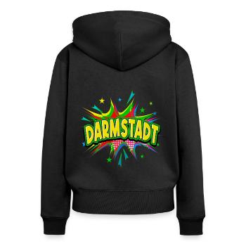 Darmstadt Allemagne Ville Pop Art Bande dessinée - Sweat à capuche zippé Premium bio Femme - noir - Dos - Julia (174cm)