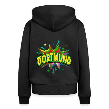 Dortmund Allemagne Ville Pop Art Bande dessinée - Sweat à capuche zippé Premium bio Femme - noir - Dos - Julia (174cm)