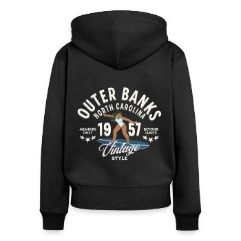Vintage Outerbanks Surfstil - Frauen Premium Bio Zip Hoodie - Schwarz - Hinten - Julia (174cm)