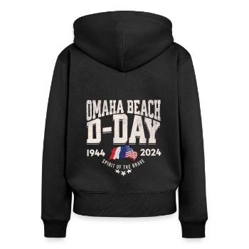 D Day Omaha Beach 2024 - Sweat à capuche zippé Premium bio Femme - noir - Dos - Julia (174cm)