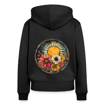 Soleil avec des fleurs - Sweat à capuche zippé Premium bio Femme - noir - Dos - Julia (174cm)