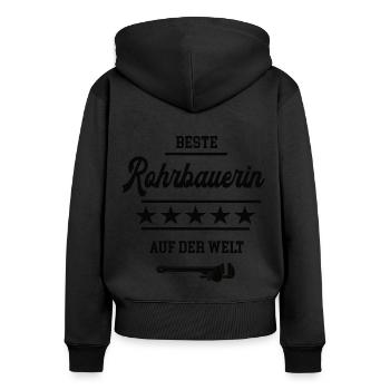 Rohrbauerin Beste Meisterin Chefin Rohrbauer Frau - Frauen Premium Bio Zip Hoodie - Schwarz - Hinten - Julia (174cm)