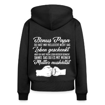 Bonus Papa Stiefvater Tochter Sohn Vatertag - Frauen Premium Bio Zip Hoodie - Schwarz - Hinten - Julia (174cm)