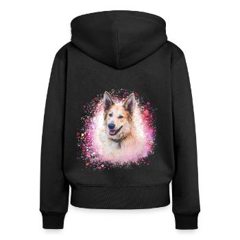 Chinook, chien, graffiti, rose, peinture, - Sweat à capuche zippé Premium bio Femme - noir - Dos - Julia (174cm)