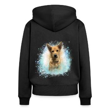 Canaan, chien, graffiti, beige, peinture, bleu - Sweat à capuche zippé Premium bio Femme - noir - Dos - Julia (174cm)