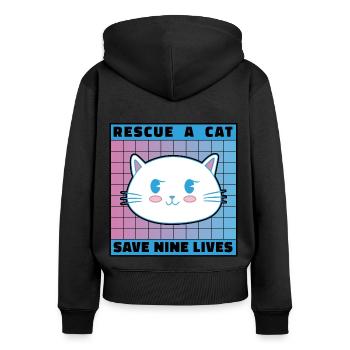 Rescue A Cat Save Nine Lives Cat Owner Animals Kit - Frauen Premium Bio Zip Hoodie - Schwarz - Hinten - Julia (174cm)