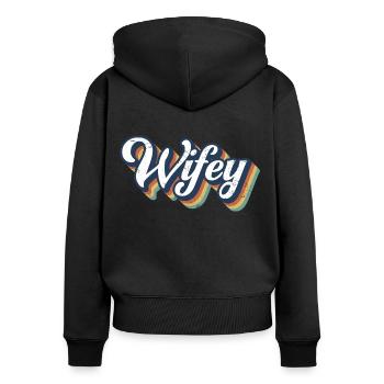Retro Wifey Matching Paar Hochzeitsfeier Ehe - Frauen Premium Bio Zip Hoodie - Schwarz - Hinten - Julia (174cm)