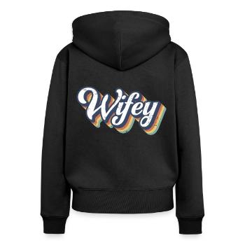 Retro Wifey Matching Paar Hochzeitsfeier Ehe - Frauen Premium Bio Zip Hoodie - Schwarz - Hinten - Julia (174cm)