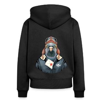 Postbotentaube - Frauen Premium Bio Zip Hoodie - Schwarz - Hinten - Julia (174cm)