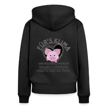 Schweinchen weibl. Vegan Klima SabineVegan - Frauen Premium Bio Zip Hoodie - Schwarz - Hinten - Julia (174cm)