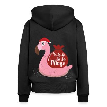 Flamingo Design Lustige Weihnachtspullover - Frauen Premium Bio Zip Hoodie - Schwarz - Hinten - Julia (174cm)