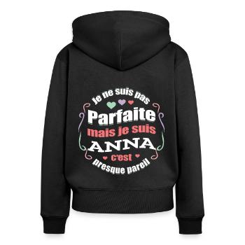 ANNA PARFAITE - PRENOM ANNA - Sweat à capuche zippé Premium bio Femme - noir - Dos - Julia (174cm)
