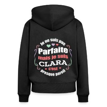 CLARA PARFAITE - PRENOM CLARA - Sweat à capuche zippé Premium bio Femme - noir - Dos - Julia (174cm)