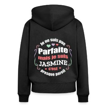 JASMINE PARFAITE - PRENOM JASMINE - Sweat à capuche zippé Premium bio Femme - noir - Dos - Julia (174cm)