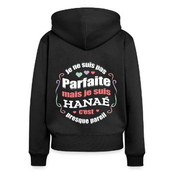 HANAÉ PARFAITE - PRENOM HANAÉ - Sweat à capuche zippé Premium bio Femme - noir - Dos - Julia (174cm)