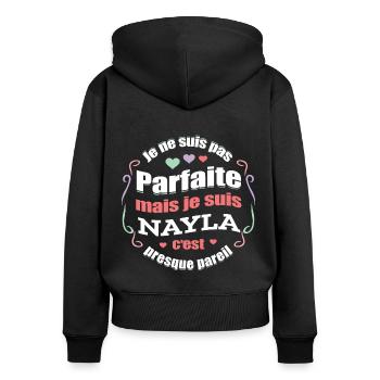 NAYLA PARFAITE - PRENOM NAYLA - Sweat à capuche zippé Premium bio Femme - noir - Dos - Julia (174cm)