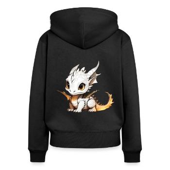 Kleiner weißer süßerDrache - Frauen Premium Bio Zip Hoodie - Schwarz - Hinten - Julia (174cm)