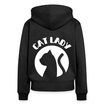 Chat Chats Dame Chats Maman Dessin Animé Amusant Mignon - Sweat à capuche zippé Premium bio Femme - noir - Dos - Julia (174cm)