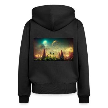Futuristische Welt - Frauen Premium Bio Zip Hoodie - Schwarz - Hinten - Julia (174cm)