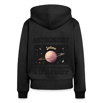 Astronomie ist mein Lieblingsthema, Planet Saturn - Frauen Premium Bio Zip Hoodie - Schwarz - Hinten - Julia (174cm)