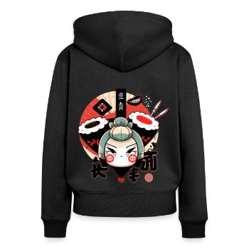 Geisha japonaise mystique traditionnelle de sushis - Sweat à capuche zippé Premium bio Femme - noir - Dos - Julia (174cm)