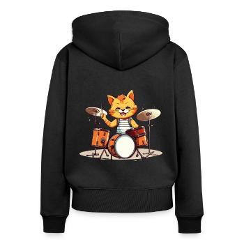 Schlagzeug Schlagzeuger Katze Drums Band Lustig - Frauen Premium Bio Zip Hoodie - Schwarz - Hinten - Julia (174cm)