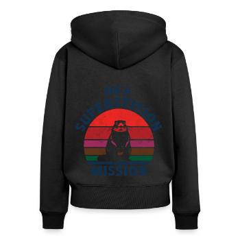 Sur une mission de superstition rétro marmotte coucher de soleil - Sweat à capuche zippé Premium bio Femme - noir - Dos - Julia (174cm)