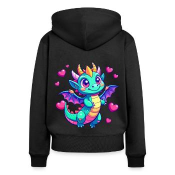 Farbenfroher Drache - Frauen Premium Bio Zip Hoodie - Schwarz - Hinten - Julia (174cm)