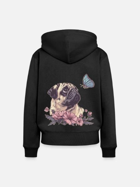 Mops und Schmetterling - Frauen Premium Bio Zip Hoodie - Schwarz