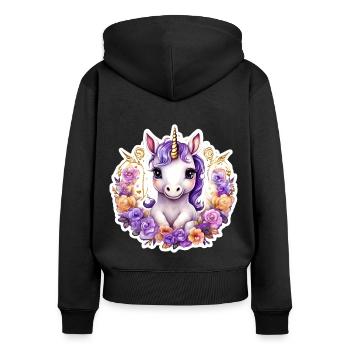 Licorne avec des Roses colorées - Licorne douce - Sweat à capuche zippé Premium bio Femme - noir - Dos - Julia (174cm)