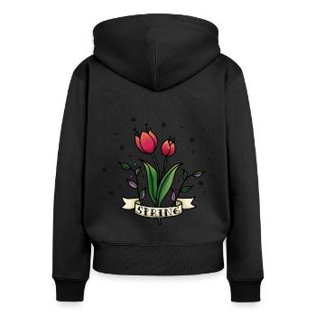 Spring Tulips. Springtime red tulip. Casual spring - Women's Premium Organic Zip Hoodie - black - Back - Julia (174cm)