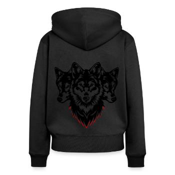 Wolf Kopf Rudel - Frauen Premium Bio Zip Hoodie - Schwarz - Hinten - Julia (174cm)