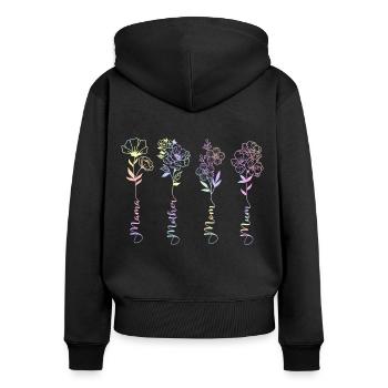 FLEURS DE LA FÊTE DES MÈRES - Sweat à capuche zippé Premium bio Femme - noir - Dos - Julia (174cm)