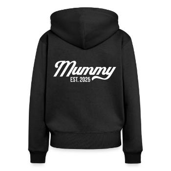 Mumie Est 2025 - Frauen Premium Bio Zip Hoodie - Schwarz - Hinten - Julia (174cm)