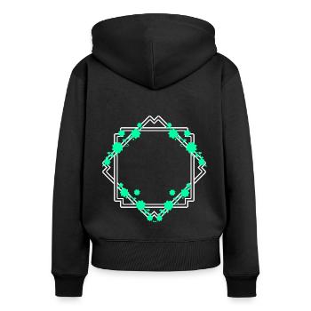Cadre carré avec décoration en feuille - Sweat à capuche zippé Premium bio Femme - noir - Dos - Julia (174cm)