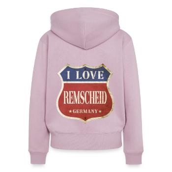 Remscheid Deutschland Stadt I Love Vintage Retro - Frauen Premium Bio Zip Hoodie - Altrosa - Hinten - Julia (174cm)