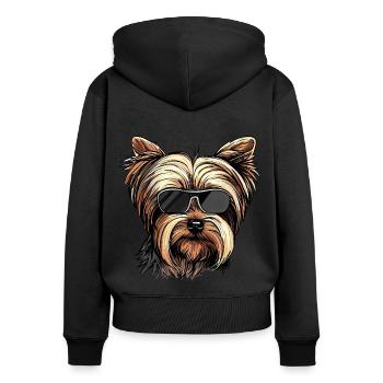 Shih Tzu portant des lunettes - Sweat à capuche zippé Premium bio Femme - noir - Dos - Julia (174cm)