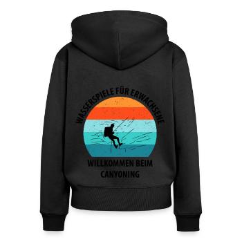 Canyoning Bergsteigen Klettern Wandern Berge - Frauen Premium Bio Zip Hoodie - Schwarz - Hinten - Julia (174cm)